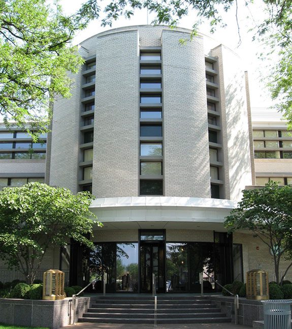 Exterior of 1940s building holding NorthShore University HealthSystem data center.