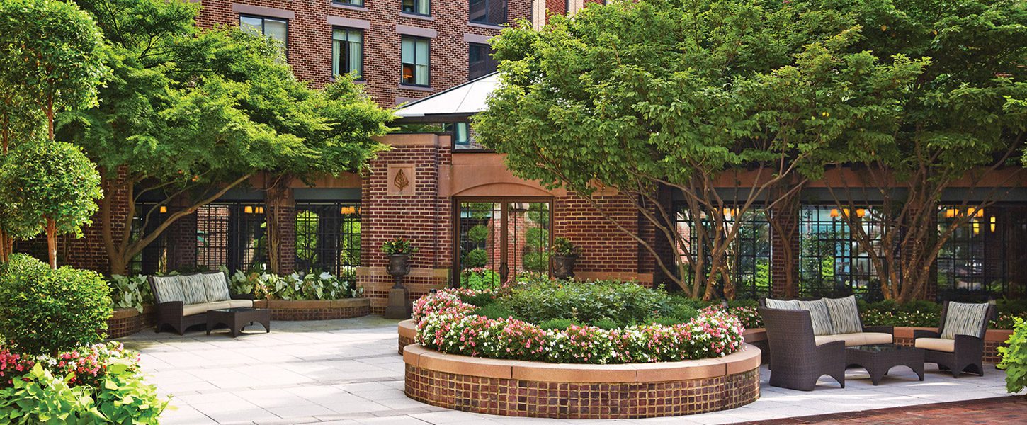 Four Seasons Hotel - DC, outdoor terrace with flowers.