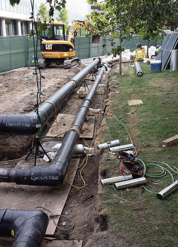 Steam piping during construction at Northwestern University