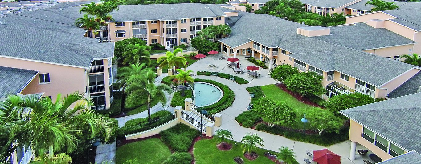 Aerial exterior view of Vi at Lakeside senior community Lantana FL